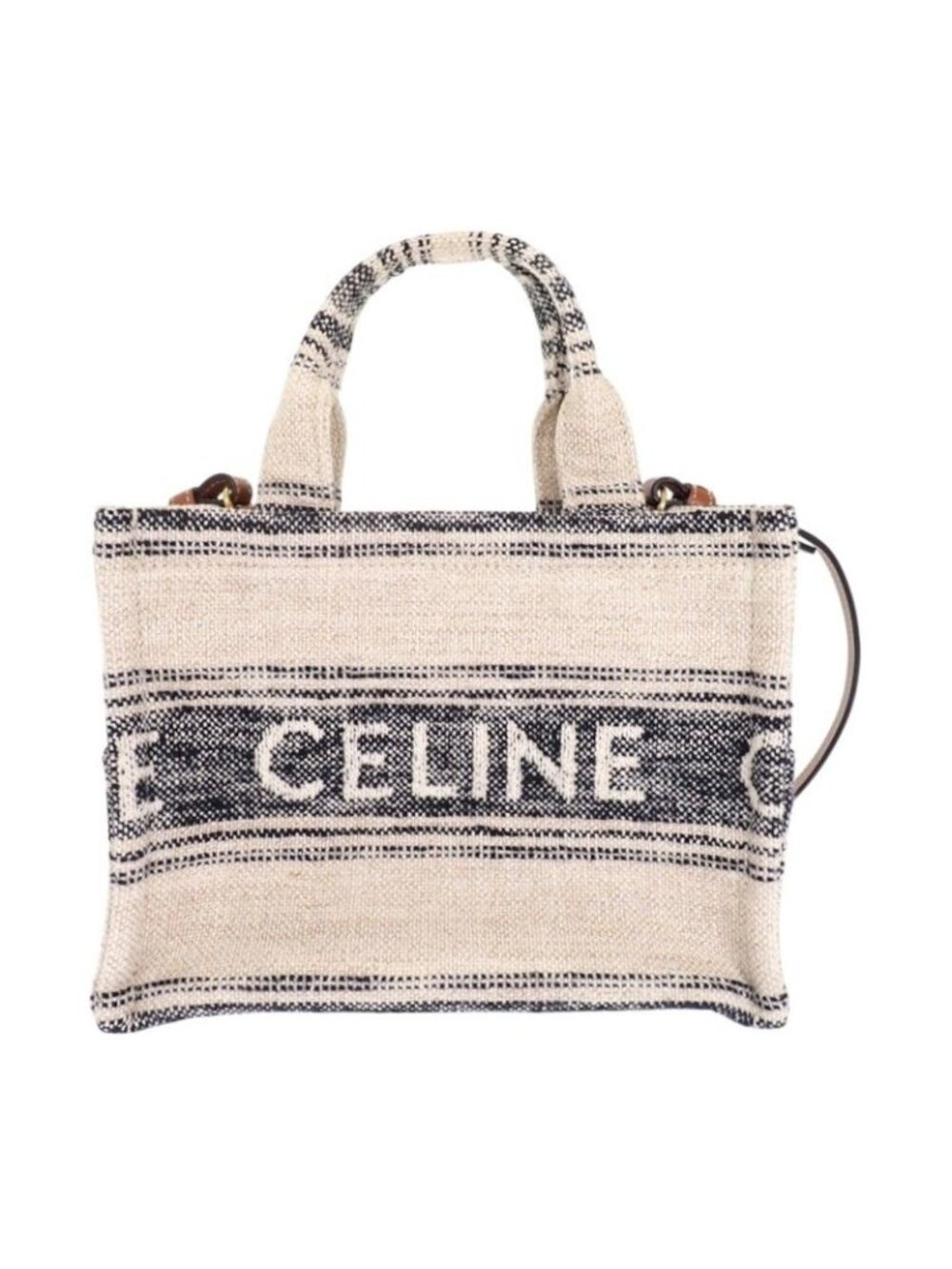 Celine Small Cabas Thais Jacquard Shoulder Bag Tote Cotton Calfskin White Navy
